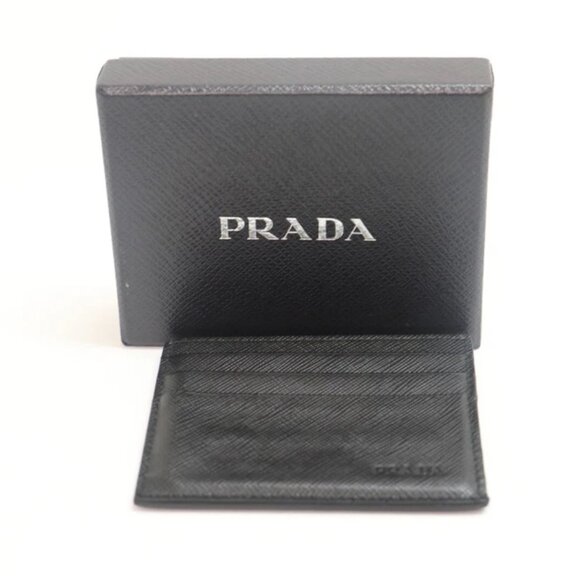 Prada Logo Card Holder Saffiano Leather Black 164 - Picture 2 of 7
